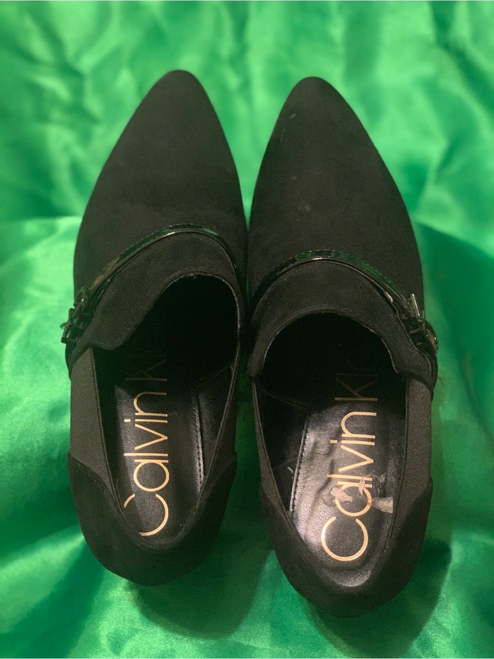 Calvin Klein Jaclyn Black Suede Pointed Slip-On Ankle Boots